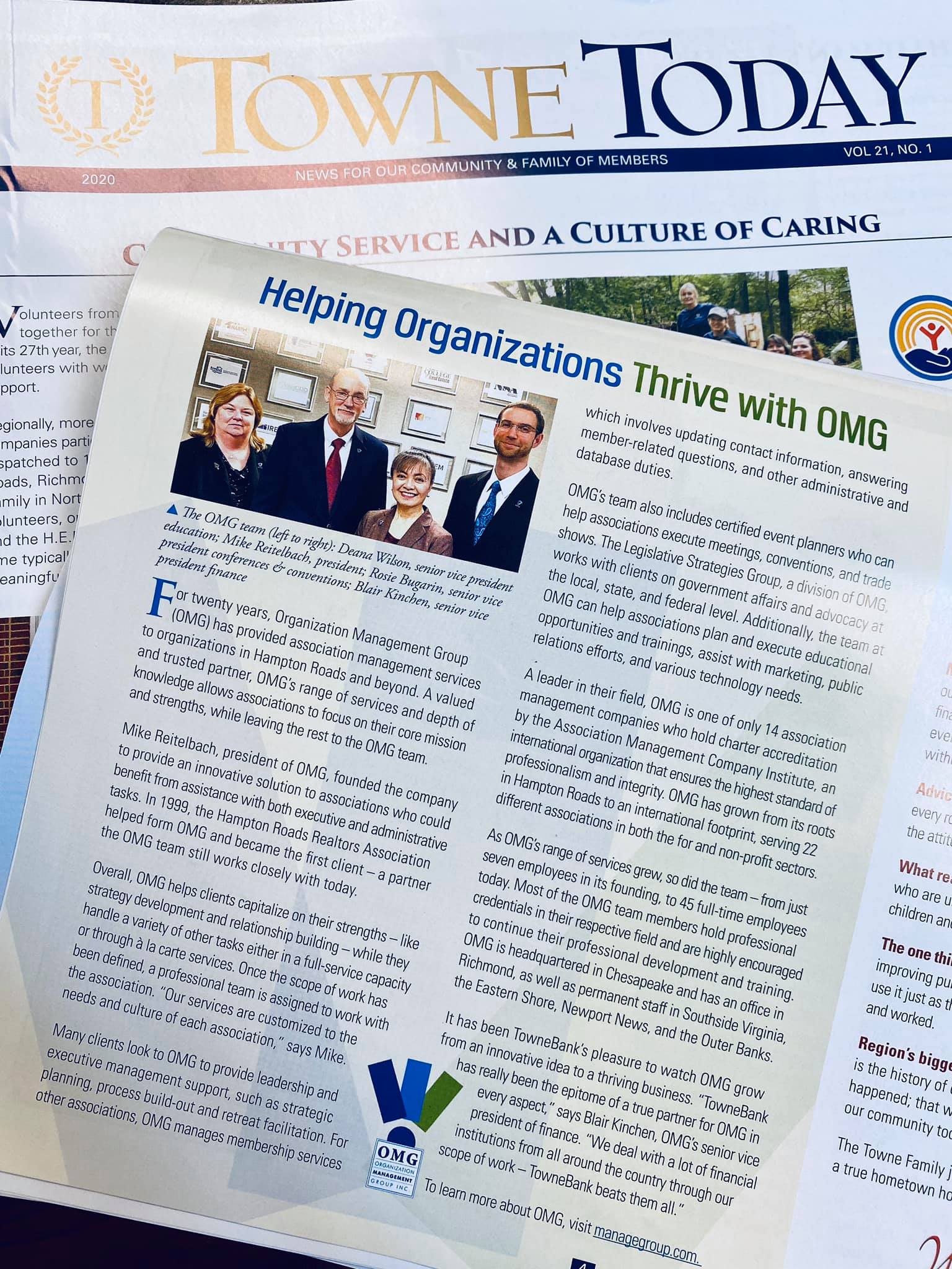 Organization Management Group was proud to be featured in Towne Today’s first issue of 2020.